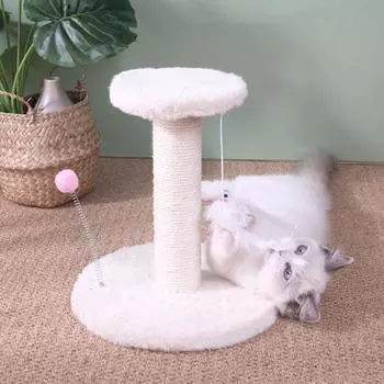 Когтеточка для кошек, сизалевая когтеточка с интерактивным мячом, когтеточка, плюшевое кошачье дерево-гнездо для домашних котят и кошек белый