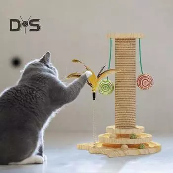 Когтеточка для кошек, стоящая игрушка-когтеточка для кошек с интерактивными шариками из сизаля, шариками из кошачьей мяты, простая в сборке, кошачья когтеточка для котят, для домашних кошек цвет старого дерева