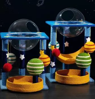 Когтеточка для кошек в виде космической капсулы. Рама для лазания для кошек. Встроенное кошачье гнездо. Износостойкая из сизаля, без сколов. Вертикальная когтеточка. Когтеточка для кошек. Style A