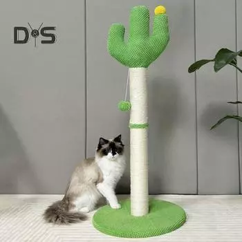 Когтеточка для кошек, высокая кактусовая сизаль, когтеточка с интерактивным мячом, доска для кошачьих когтей, самостоятельный уход за котятами, взрослыми кошками A