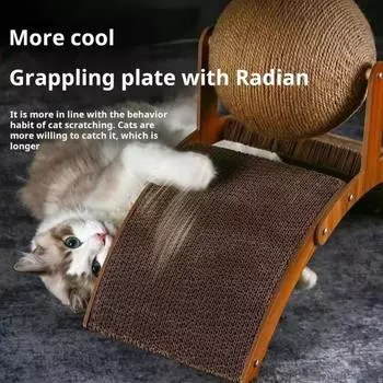 Когтеточка для кошек Yousheng 2-в-1, большая картонная когтеточка для кошек с шариком из сизалевой веревки, деревянная рама, гофрированная наклонная доска для кошек S