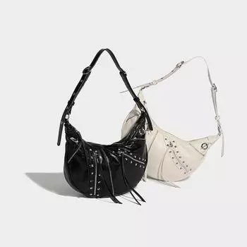 Koi bag niche design oil wax leather locomotive dumpling bag women s 2024 new fashion versatile shoulder messenger women s bag чёрный