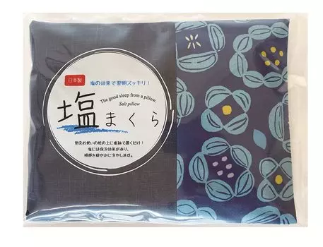 Koji Company Salt Pillow Navy 30cm x 20cm Kokkuri Flower Uneven Thread Made in Japan 182802