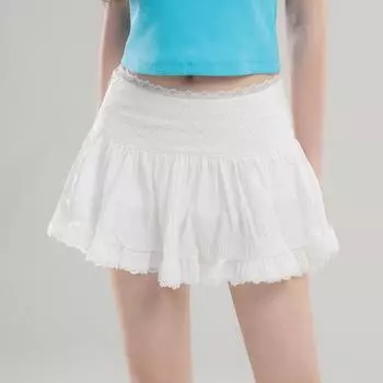 Кокетливая мини-юбка женская кавайная кружевная сетка пэчворк сексуальная белая юбка с высокой талией А-силуэта Лолита с оборками Fairycore S чёрный
