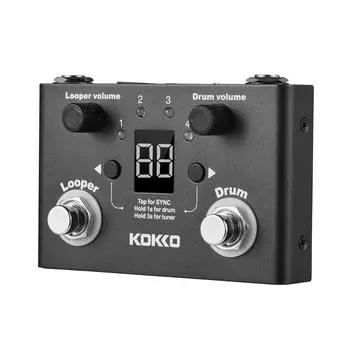KOKKO Многофункциональная педаль эффектов Drum & Looper Tuner BT Page-Turner Phrase Loop Recording Drum Machine Effect Compact Pedal Po чёрный