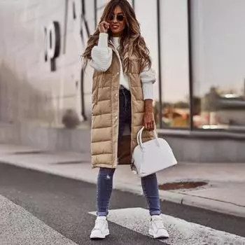 KOKKO Наклонные карманы на шнурке, пуговицы, планка на молнии, ветрозащитный жилет, пальто, зимнее пальто с капюшоном, хлопковый пуховик длиной до колена, верхняя одежда 2XL чёрный