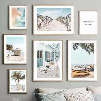 Кокосовая пальма доска для серфинга шале океан пляж пейзаж печать плакатов холст картины скандинавские настенные художественные фотографии Декор в гостиную 21X30cm No Frame