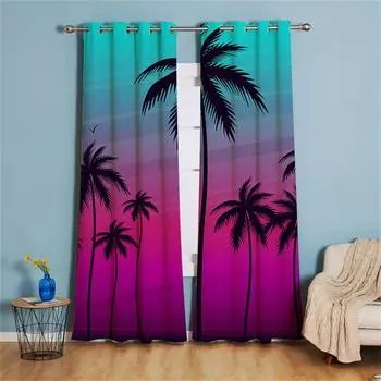 Кокосовая пальма Розовый Цветок Зеленый Лист Оконные Шторы в Детской Спальне Гостиной Холле Декор Кухни Шторы Жалюзи W50 X H130(CM)X2&Hook