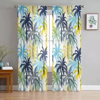 Кокосовое дерево тропические растения прозрачные шторы для гостиной современные вуалевые шторы для спальни тюль шторы оконные шторы декор W135 x H114cm