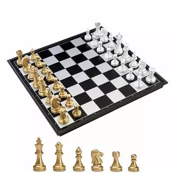 KOKOSUN Chess International Магнитные складные шахматы золото и серебро удобный для начинающих набор, шахматы, доска, доска, фигуры, хранение, взрослые, золотой