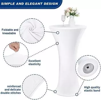 Коктейльная круглая скатерть из спандекса, эластичная, с высоким верхом, для круглого стола, для свадебного банкета, дня рождения, вечеринки на открытом воздухе, бара, ярмарочного стола 60x110cm белый