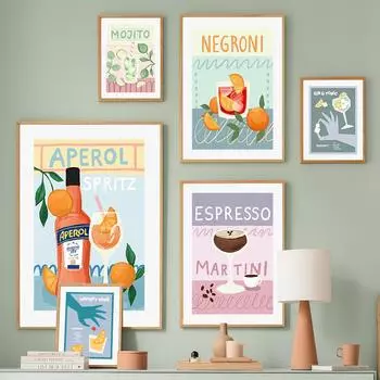 Коктейльные цветные блоки, ручная работа, мохито, настенное искусство, холст, живопись, постеры и принты, скандинавское украшение для гостиной, дома, фреска 21x30cm No Frame