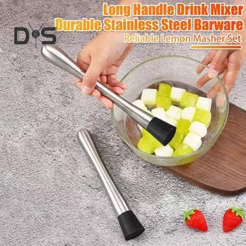 Коктейльный мадлер из нержавеющей стали для мохито, лимонада, фруктовых напитков, барных принадлежностей с длинной ручкой для домашнего бармена, ресторана серебряный