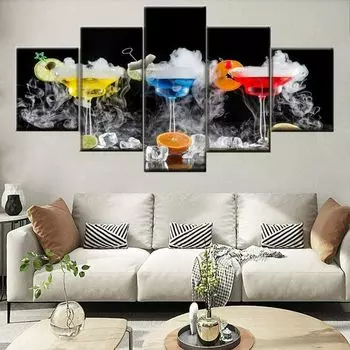 Коктейльный напиток Фруктовая картина 5 шт. Холст Картина Печать Настенная картина на холсте Настенный декор для гостиной 20x35cm*2 20x45cm*2 20x55cm*1