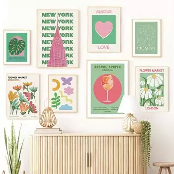 Коктейль Пикассо, Нью-Йоркский цветочный рынок, Монстера, постеры и принты, настенная живопись на холсте для гостиной, декоративные фотографии A4 21X30cm No Framed