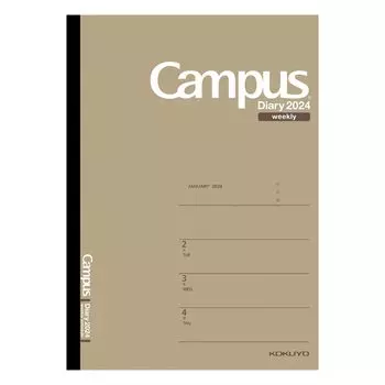 KOKUYO Campus Diary Notebook 2024 Еженедельный горизонтальный левый коричневый Начиная с января 2024 г. Semi-B5 Ni-CWHS-B5-24