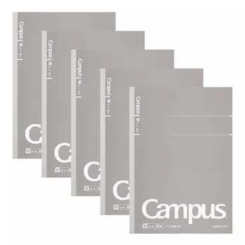 KOKUYO Campus Notebook Adult Campus Plain A5 80 Sheets 5 Pack No-108W-MX5SET Gray