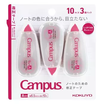 KOKUYO Campus Notebook Correction Tape Single Use 10m Pink 3 Pack A-lined 6.5mm TW-NT316X3