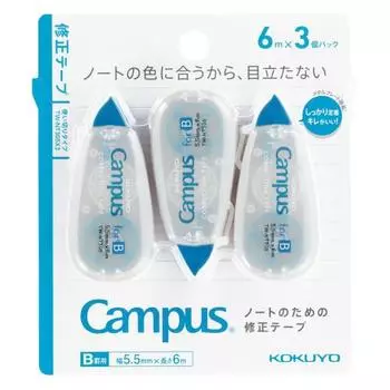 KOKUYO Campus Notebook Correction Tape Single Use B-lined 5.5mm 6m Blue 3 Pack TW-NT305X3