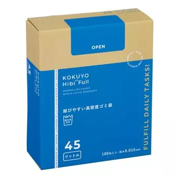 KOKUYO Cleaning Supplies HibiFull Easy to Tie High Density Garbage Bags 45L 100 Pieces KHF-GH141