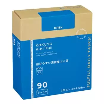 KOKUYO Cleaning Supplies HibiFull Easy to Tie High Density Garbage Bags 90L 100 Pieces KHF-GH161