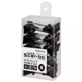 KOKUYO Clip Double Clip Scel-bo Индивидуальная коробка большого размера Ширина горловины 32 мм 10 штук Черный Прозрачный-J33ND