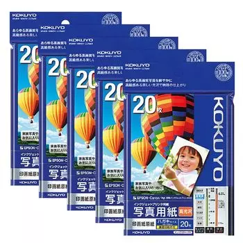 KOKUYO Фотобумага для струйной печати, глянцевая, 20 листов, Бумага, Открытки, Листы, 5, KJ-D12H-20NX5