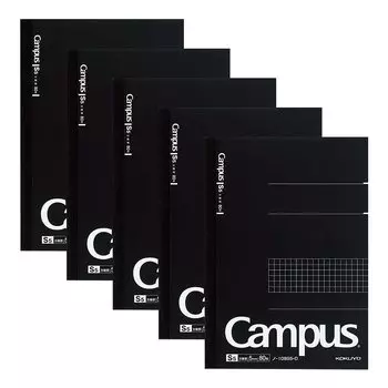 KOKUYO Note Campus Note Adult Campus Graph Ruled A5 80 Sheets 5 Book Pack No-108S5-DX5SET Black