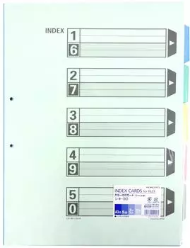 KOKUYO Разделитель для цветных карточек формата А3, 2 отверстия, 5 стопок, 10 комплектов, Shiki-90