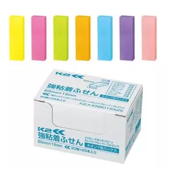 KOKUYO Sticky Notes с сильным клеем K2 50 мм x 15 мм неоновые цвета 90 листов x 25 7 цветов K2Me-KN5015X25