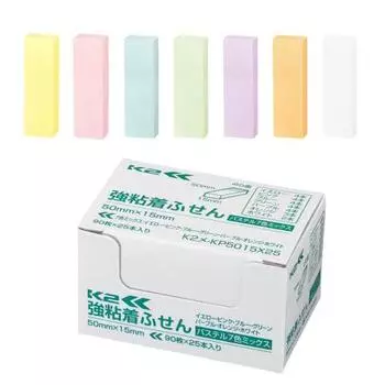 KOKUYO Sticky Notes с сильным клеем K2 50 мм x 15 мм пастель 90 листов x 25 7 цветов K2Me-KP5015X25