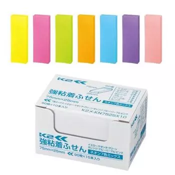 KOKUYO Sticky Notes с сильным клеем K2 75 мм x 25 мм неоновые цвета 90 листов x 10 7 цветов K2 Me-KN7525X10