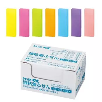 KOKUYO Sticky Notes с сильным клеем K2 75 мм x 25 мм неоновые цвета 90 листов x 10 7 цветов K2 Me-KN7525X10