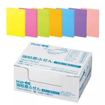 KOKUYO Sticky Notes с сильным клеем K2 75 мм x 50 мм неоновые цвета 90 листов x 10 книг 7 цветов K2Me-KN7550X10