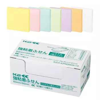 KOKUYO Sticky Notes Strong Adhesive K2 50 мм x 50 мм Пастель 90 листов x 10 книг 7 цветов K2Me-KP5050X10