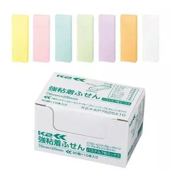 KOKUYO Sticky Notes Strong Adhesive K2 75 мм x 25 мм Pastel 90 листов x 10 7 цветов K2 Me-KP7525X10