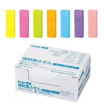 KOKUYO Sticky Strong 50мм x Неон 90 листов x 50 7 цветов, Клейкий, K2, 15мм, Цветной, Рулоны, Цвета, K2ME-KN5015X50