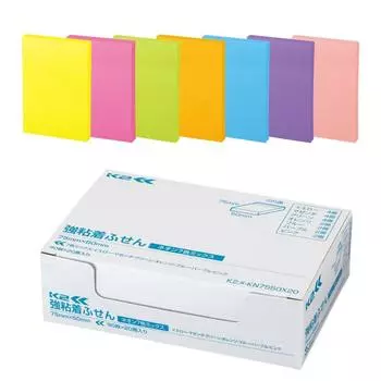 KOKUYO Стикеры для заметок с сильным клеем K2 75 мм x 50 мм неоновые цвета 90 листов x 20 книг 7 цветов K2Me-KN7550X20