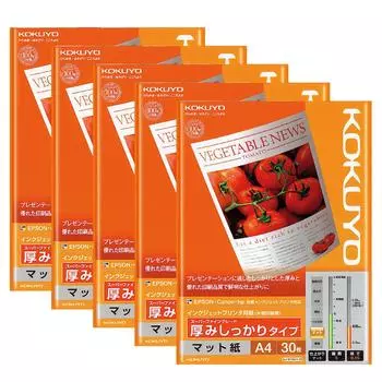 KOKUYO Струйный принтер 30 Набор бумаги, Плотный, A4, Листов, 5, KJ-M16A4-30X5