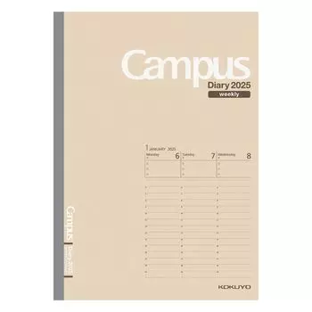KOKUYO Тетрадь 2025 Campus Diary Weekly Vertical Светло-коричневый Начиная с января 2025 года Semi-B5 Ni-CWVLS-B5-25 светло-коричневого
