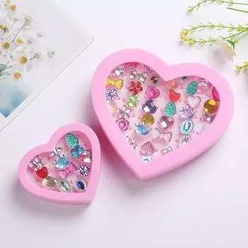 Кольца 36 шт./компл. Кольца с героями мультфильмов Детские кольца Набор колец для девочек Кольцо на палец Ювелирные изделия Сердце Коробка Детские игрушки в подарок разноцветный