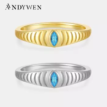 Кольца ANDYWEN из стерлингового серебра 925 пробы, золота, синего циркона и CZ, свадебные изысканные роскошные украшения 6