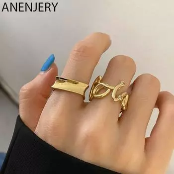 Кольца ANENJERY Wave с буквами для женщин и мужчин, геометрическое французское регулируемое кольцо, ювелирные изделия для вечеринок