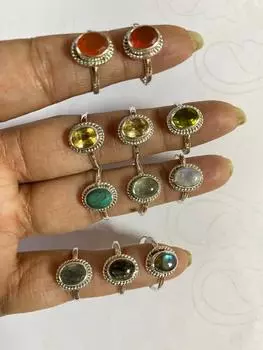 Кольца Arisha из стерлингового серебра 925 пробы, Кольца с натуральными драгоценными камнями, Лот 11 шт., размеры в ассортименте от US6 до US8 US 6 to US 8