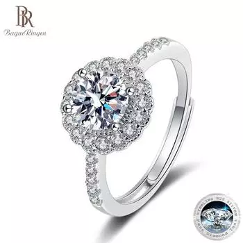 Кольца Bague Ringen из стерлингового серебра S925, 1 карат, обручальное кольцо с муассанитом, VVS D, цвет, созданные в лаборатории ювелирные изделия с бриллиантами, регулируемый размер 1ct adjustable темно-зеленого