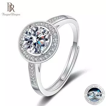 Кольца Bague Ringen Round D Цвет VVS 1/2ct Муассанит Кольца Стерлингового Серебра 925 Ювелирные Изделия Женские Обручальные Кольца Обручальные Регулируемый Размер 1ct adjustable чёрный