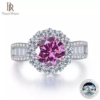 Кольца Bague Ringen с розовым муассанитом 2 карата и сертификатом для дамы Cham с цветом D VVS, драгоценный камень с муассанитом для свиданий, свадебной вечеринки, ювелирный подарок 8mm No.5 чёрный