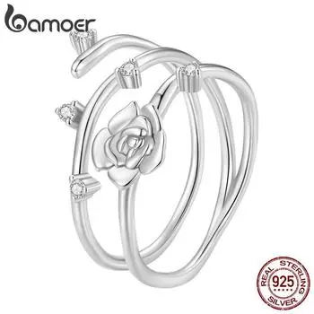 Кольца BAMOER из стерлингового серебра 925 пробы с кубическим цирконием, розовые лозы, женские романтические нежные кольца, ювелирные изделия на день рождения, подарок 6