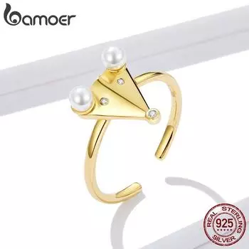 Кольца Bamoer с открытым пальцем для женщин, ювелирные изделия из стерлингового серебра 925 пробы с жемчугом в форме тройной мыши Ring