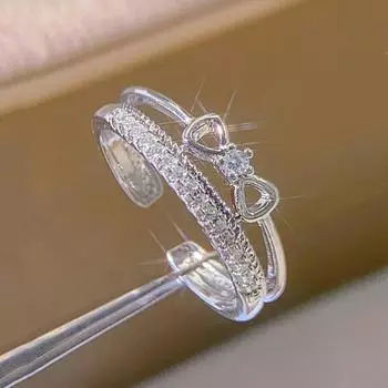 Кольца-банты для женщин с двойным слоем из белого циркония, нестандартный дизайн, ювелирные изделия, аксессуары для вечеринок серебряный